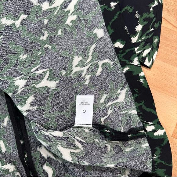 A.L.C Trixie Silk Dress Green Black Printed Bell Sleeve Mini A-Line size 0 - Picture 10 of 10